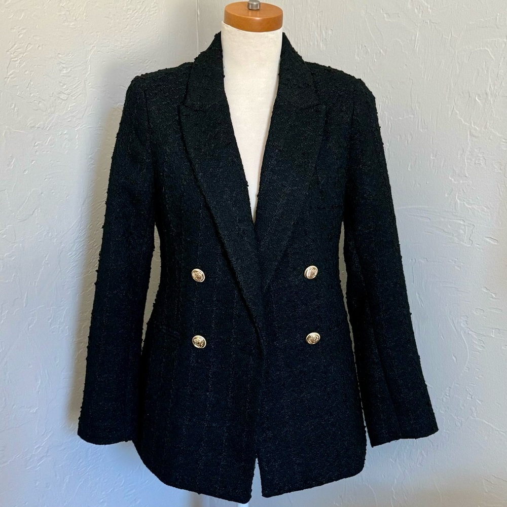 H&M TEXTURED WEAVE BLAZER XS Black - Picture 7 of 11